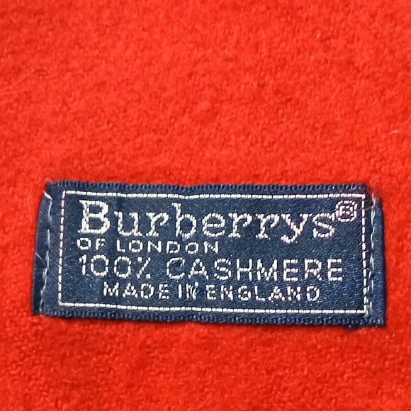 Luxury Vintage Red Cashmere Burberry Scarf Embroidered Logo Fall Winter Scarves - Picture 5 of 5